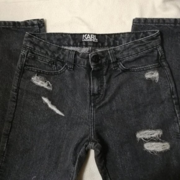 Karl Lagerfeld Mid Rise Black Metallic Rip Women Skinny Jeans - Picture 3 of 15